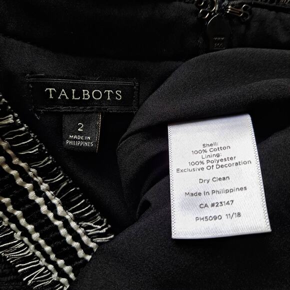 Talbots Womens Black Vneck Texture Dress with Neckline Fringes Sleeveless Size 2 - Picture 10 of 10